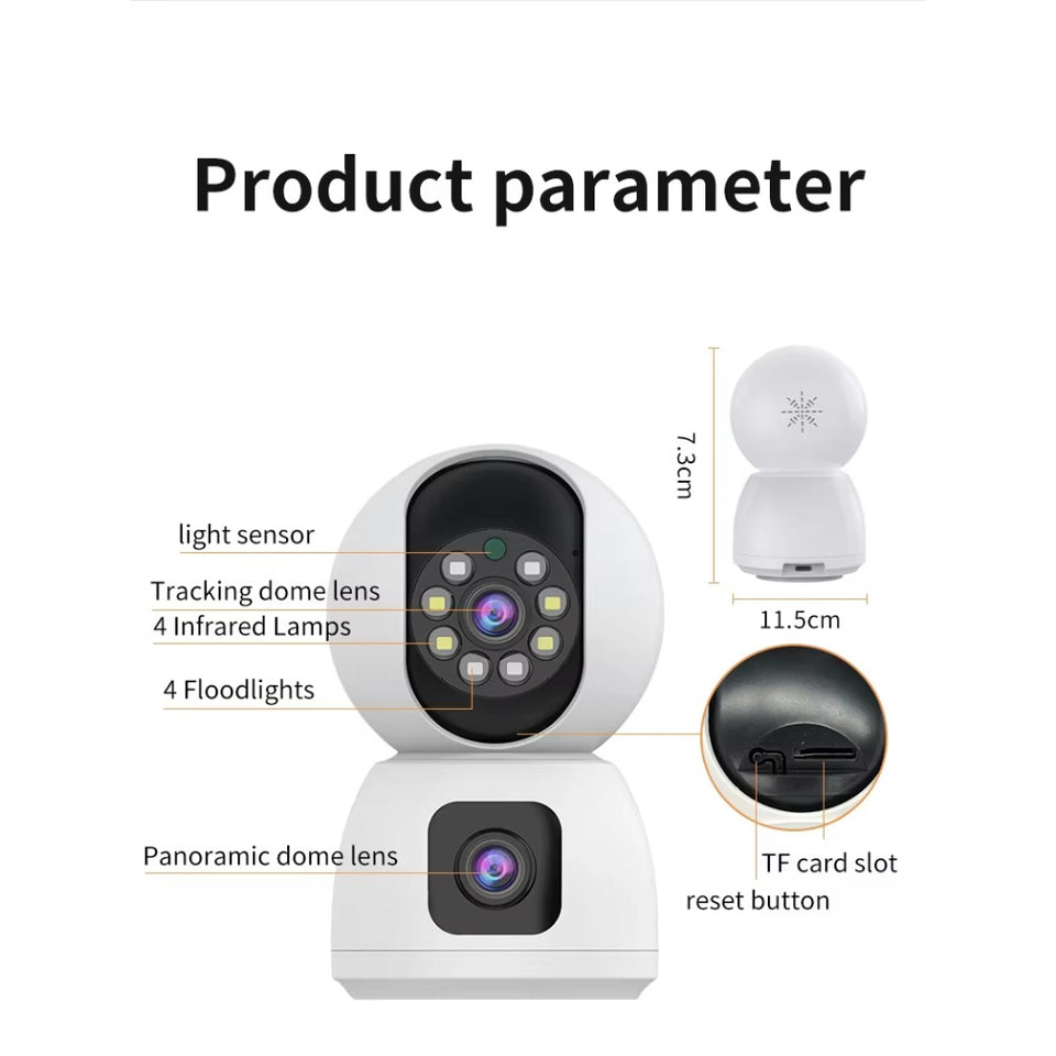 Smart 4k 8MP Indoor Home Security Camera With Dual Lenses, Night Vision, and Two-Way Audio for Real-Time Monitoring