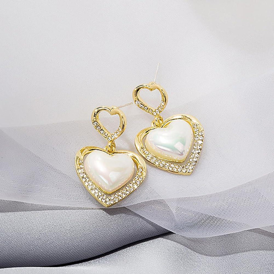 Love Heart Design Gold Plated Gemstone Earrings