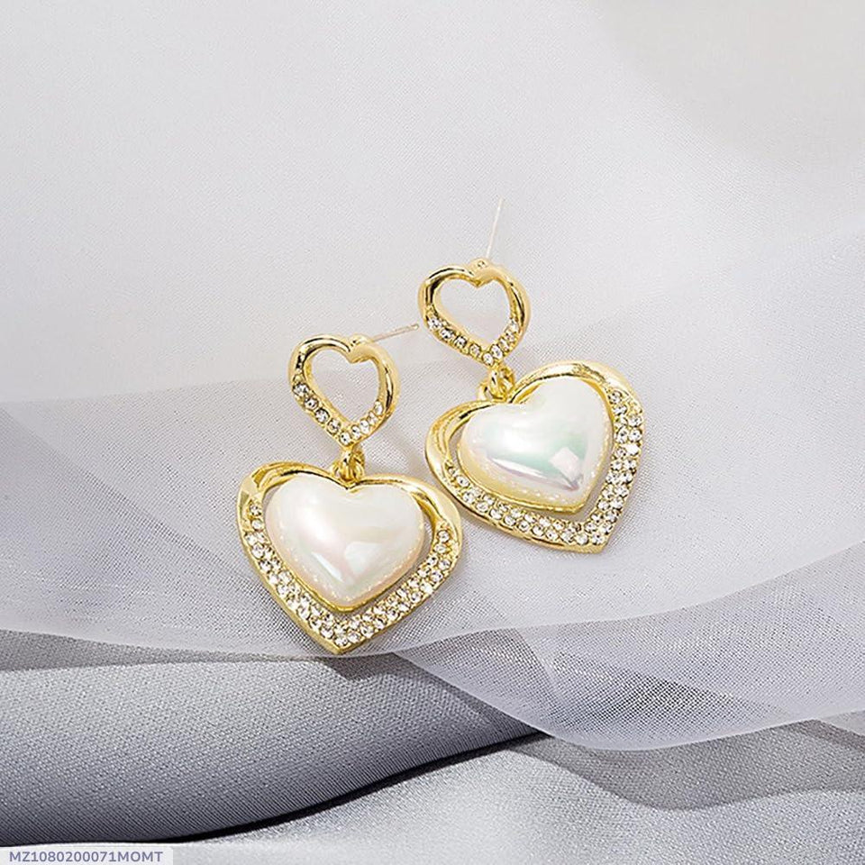 Love Heart Design Gold Plated Gemstone Earrings