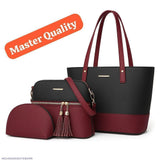Stylish Girl's Black Rexine Hand Bag Set - 3 Pcs