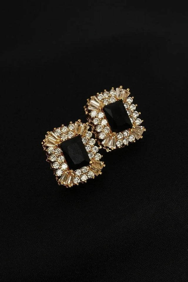 Regal Black Gemstone Stud Earrings-Vintage Glamour