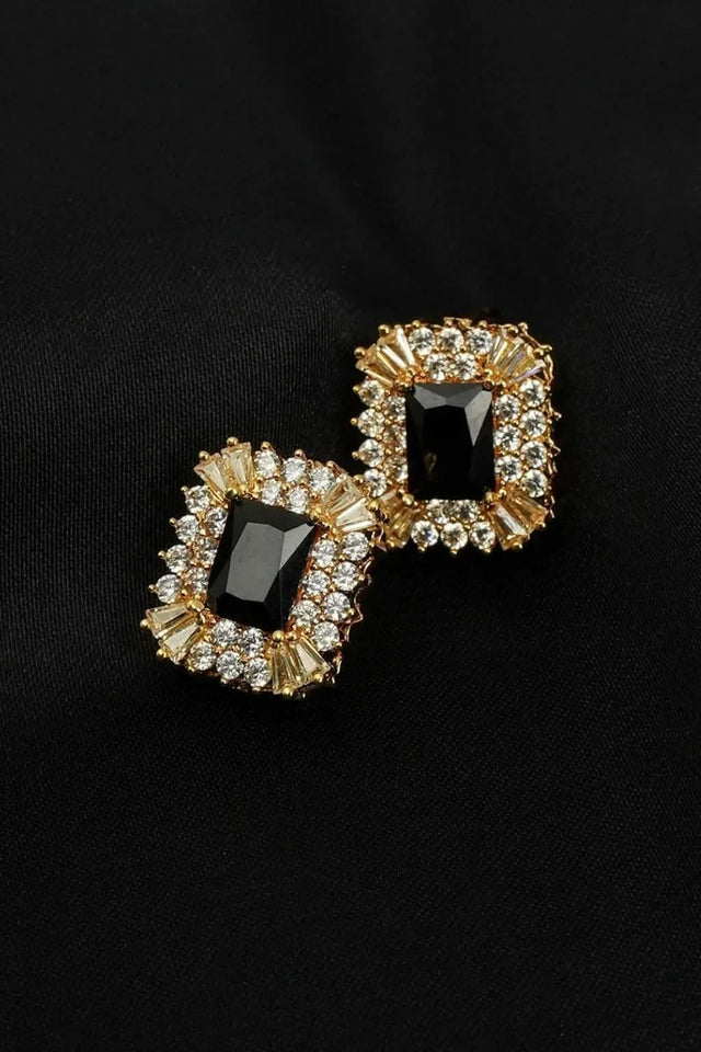 Regal Black Gemstone Stud Earrings-Vintage Glamour