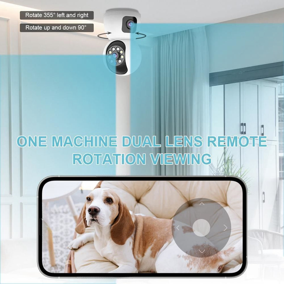 Smart 4k 8MP Indoor Home Security Camera With Dual Lenses, Night Vision, and Two-Way Audio for Real-Time Monitoring