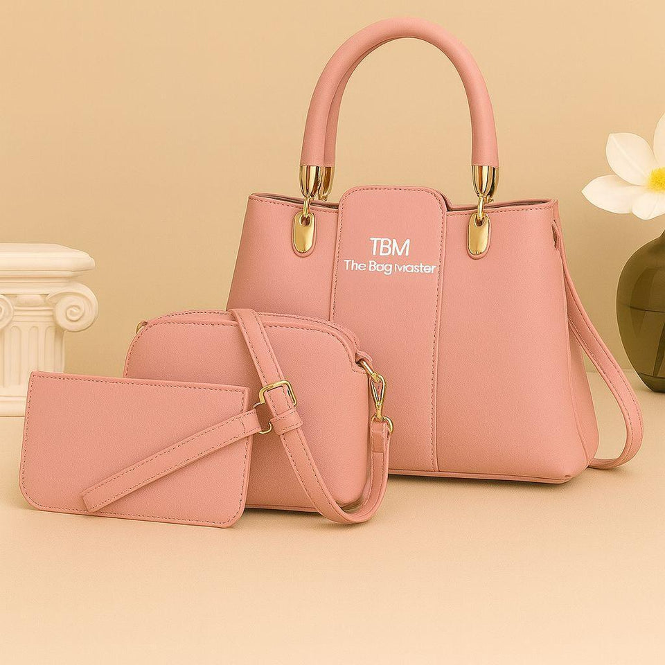 3 Pcs Girl's Rexine Hand Bag Set - Stylish & Versatile