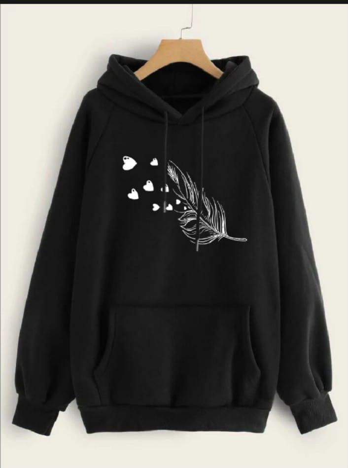 1 Pc Women's Stitched Fleece Printed Pullover Hoodie