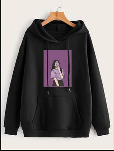 1 Pc Women's Stitched Fleece Printed Pullover Hoodie