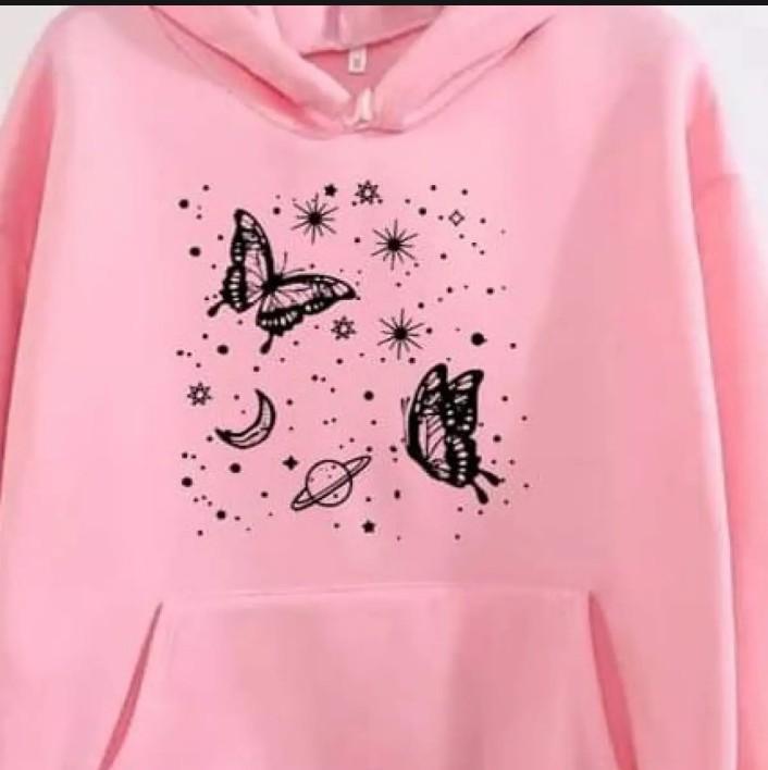 1 Pc Women's Stitched Fleece Printed Pullover Hoodie